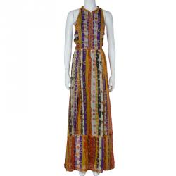 Pre Owned Diane Von Furstenberg Multicolor Print Embroidered Sleeveless Basmati Maxi Dress XL