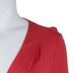 Pre Owned Diane Von Furstenberg Red Faux Wrap Jersey Long Sleeve Deianira Tassel Dress L