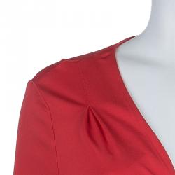 Pre Owned Diane Von Furstenberg Red Faux Wrap Jersey Long Sleeve Deianira Tassel Dress L