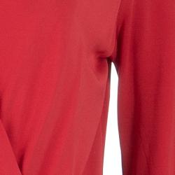 Pre Owned Diane Von Furstenberg Red Faux Wrap Jersey Long Sleeve Deianira Tassel Dress L