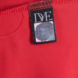 Pre Owned Diane Von Furstenberg Red Faux Wrap Jersey Long Sleeve Deianira Tassel Dress L