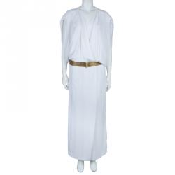 Pre Owned Diane Von Furstenberg White Crepe Draped Front Juliette Belted Dress L