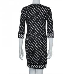 Pre Owned Diane Von Furstenberg Black and White Knit Rose Long Dress XS