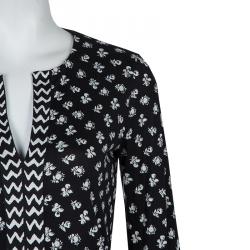 Pre Owned Diane Von Furstenberg Black and White Knit Rose Long Dress XS