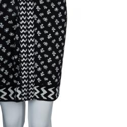 Pre Owned Diane Von Furstenberg Black and White Knit Rose Long Dress XS