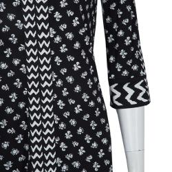 Pre Owned Diane Von Furstenberg Black and White Knit Rose Long Dress XS