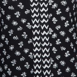 Pre Owned Diane Von Furstenberg Black and White Knit Rose Long Dress XS