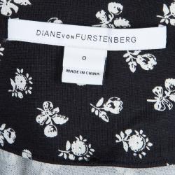 Pre Owned Diane Von Furstenberg Black and White Knit Rose Long Dress XS