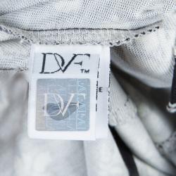 Pre Owned Diane Von Furstenberg Black and White Knit Rose Long Dress XS