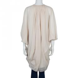 Pre Owned Diane Von Furstenberg Beige Silk New Fleurette Kimono Dress S