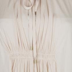 Pre Owned Diane Von Furstenberg Beige Silk New Fleurette Kimono Dress S