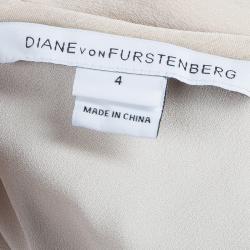 Pre Owned Diane Von Furstenberg Beige Silk New Fleurette Kimono Dress S