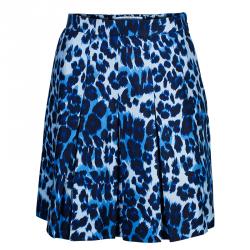 Pre Owned Diane von Furstenberg White/Blue Leopard Print Gemma Skirt XS