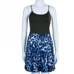 Pre Owned Diane von Furstenberg White/Blue Leopard Print Gemma Skirt XS