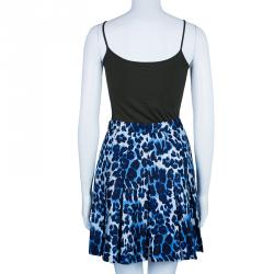 Pre Owned Diane von Furstenberg White/Blue Leopard Print Gemma Skirt XS