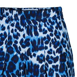 Pre Owned Diane von Furstenberg White/Blue Leopard Print Gemma Skirt XS