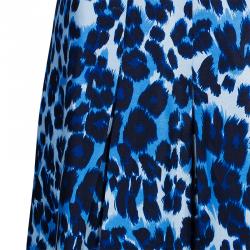 Pre Owned Diane von Furstenberg White/Blue Leopard Print Gemma Skirt XS