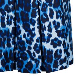 Pre Owned Diane von Furstenberg White/Blue Leopard Print Gemma Skirt XS