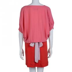 Pre Owned Diane von Furstenberg Pink Colorblock Silk Edna Dress S