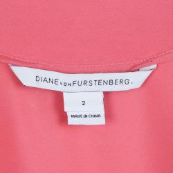 Pre Owned Diane von Furstenberg Pink Colorblock Silk Edna Dress S