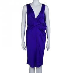 Pre Owned Diane Von Furstenberg Blue Silk Draped Annika Wrap Dress M