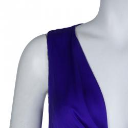 Pre Owned Diane Von Furstenberg Blue Silk Draped Annika Wrap Dress M