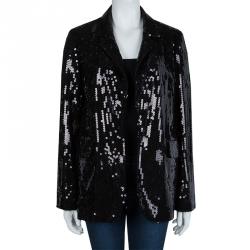 Pre Owned Diane Von Furstenberg Black Sequin Embellished Blazer M