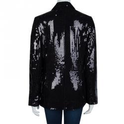 Pre Owned Diane Von Furstenberg Black Sequin Embellished Blazer M