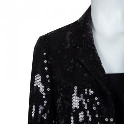 Pre Owned Diane Von Furstenberg Black Sequin Embellished Blazer M