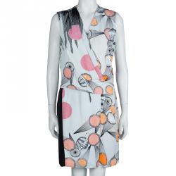 Pre Owned Diane Von Furstenberg Pale Blue Silk Multicolor Print Jaime Dress L