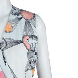 Pre Owned Diane Von Furstenberg Pale Blue Silk Multicolor Print Jaime Dress L