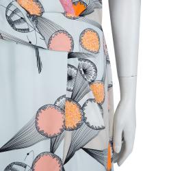Pre Owned Diane Von Furstenberg Pale Blue Silk Multicolor Print Jaime Dress L