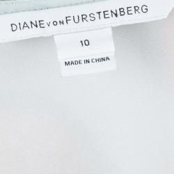 Diane Von Furstenberg Pale Blue Silk Multicolor Print Jaime Dress L