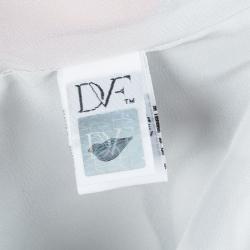 Pre Owned Diane Von Furstenberg Pale Blue Silk Multicolor Print Jaime Dress L