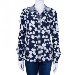 Pre Owned Diane Von Furstenberg Lorelei Orchid Print Silk Shirt L