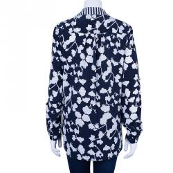 Pre Owned Diane Von Furstenberg Lorelei Orchid Print Silk Shirt L