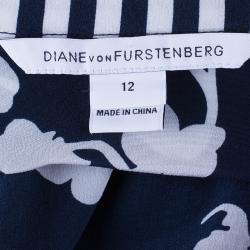 Pre Owned Diane Von Furstenberg Lorelei Orchid Print Silk Shirt L