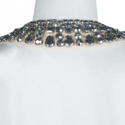 Pre Owned Diane Von Furstenberg Beige Silk Willemma Crystal Embellished Halter Gown M