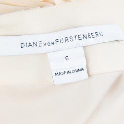 Pre Owned Diane Von Furstenberg Beige Silk Willemma Crystal Embellished Halter Gown M