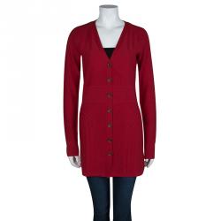Pre Owned Diane Von Furstenberg Red Casita Long Buttondown Cardigan M