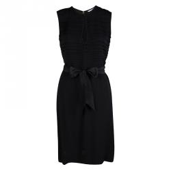 مملوكة مسبقًا Diane Von Furstenberg Black Silk Geometric Pleat Detail Sleeveless Belted Kimian Dress M