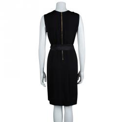 مملوكة مسبقًا Diane Von Furstenberg Black Silk Geometric Pleat Detail Sleeveless Belted Kimian Dress M