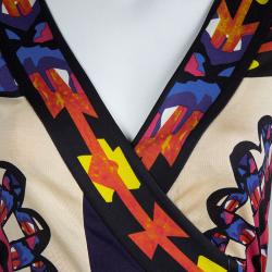 Pre Owned Diane Von Furstenberg MultiColor Printed Silk Jersey Gaucho Wrap Dress M