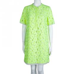 Pre Owned Diane Von Furstenberg Neon Green Floral Lace Warner Shift Dress M 