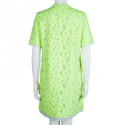 Pre Owned Diane Von Furstenberg Neon Green Floral Lace Warner Shift Dress M 