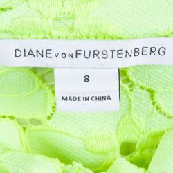 Pre Owned Diane Von Furstenberg Neon Green Floral Lace Warner Shift Dress M 