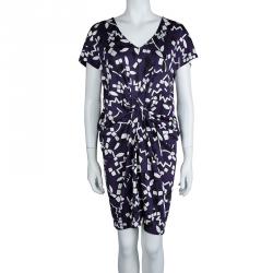 Pre Owned Diane Von Furstenberg Multicolor Printed Silk Jersey Draped Nobuko Dress M