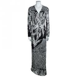 Pre Owned Diane Von Furstenberg Monochrome Printed Silk Jersey Georgina Wrap Dress XL
