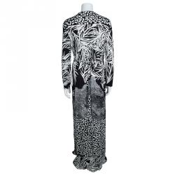 Pre Owned Diane Von Furstenberg Monochrome Printed Silk Jersey Georgina Wrap Dress XL