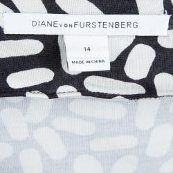 Pre Owned Diane Von Furstenberg Monochrome Printed Silk Jersey Georgina Wrap Dress XL
